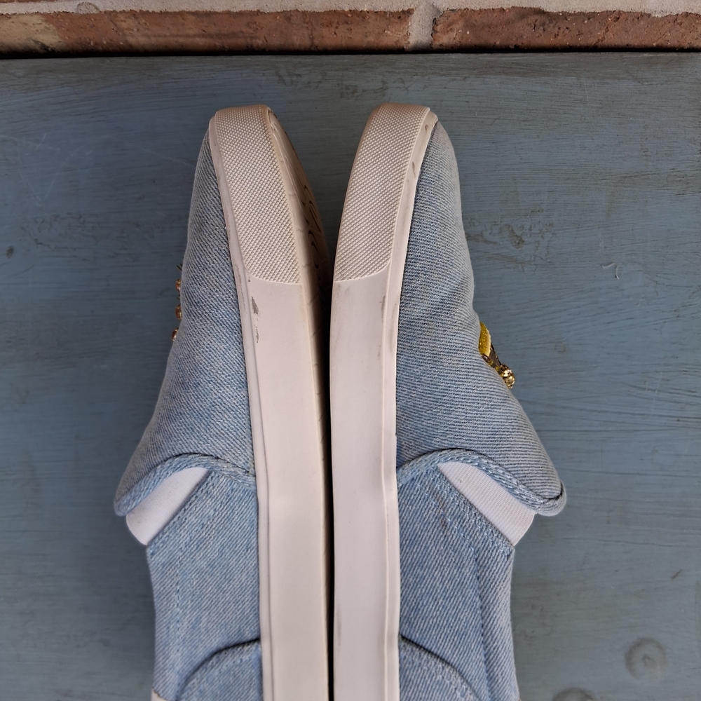 Sam Edelman Evalina Denim Slip On Sneakers Pineapple Lemon Embroidered Flats - Picture 6 of 11